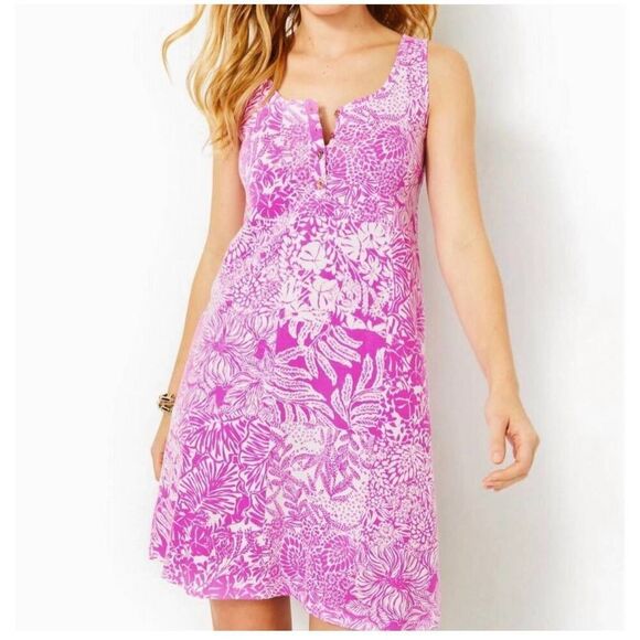 Lilly Pulitzer Dresses & Skirts - Lilly Pulitzer Lela Henley Tank Dress Wild Fuchsia Swipe Right Sleeveless Sz. XS
